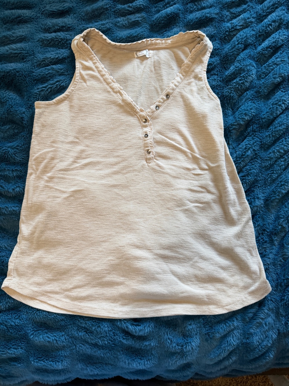 Maurices Cream Textured Henley Tank with Snap Details